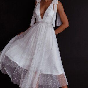 Selfie Leslie Tied Shoulder Mesh Midi Dress for Bridal, Wedding